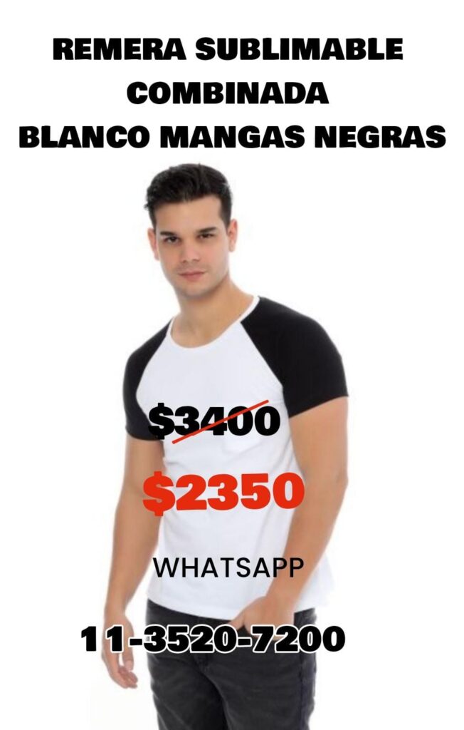 Remera Blanca para sublimar manga Ranglan color negro.